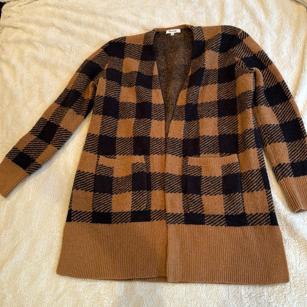 S madewell buffalo check open cardigan